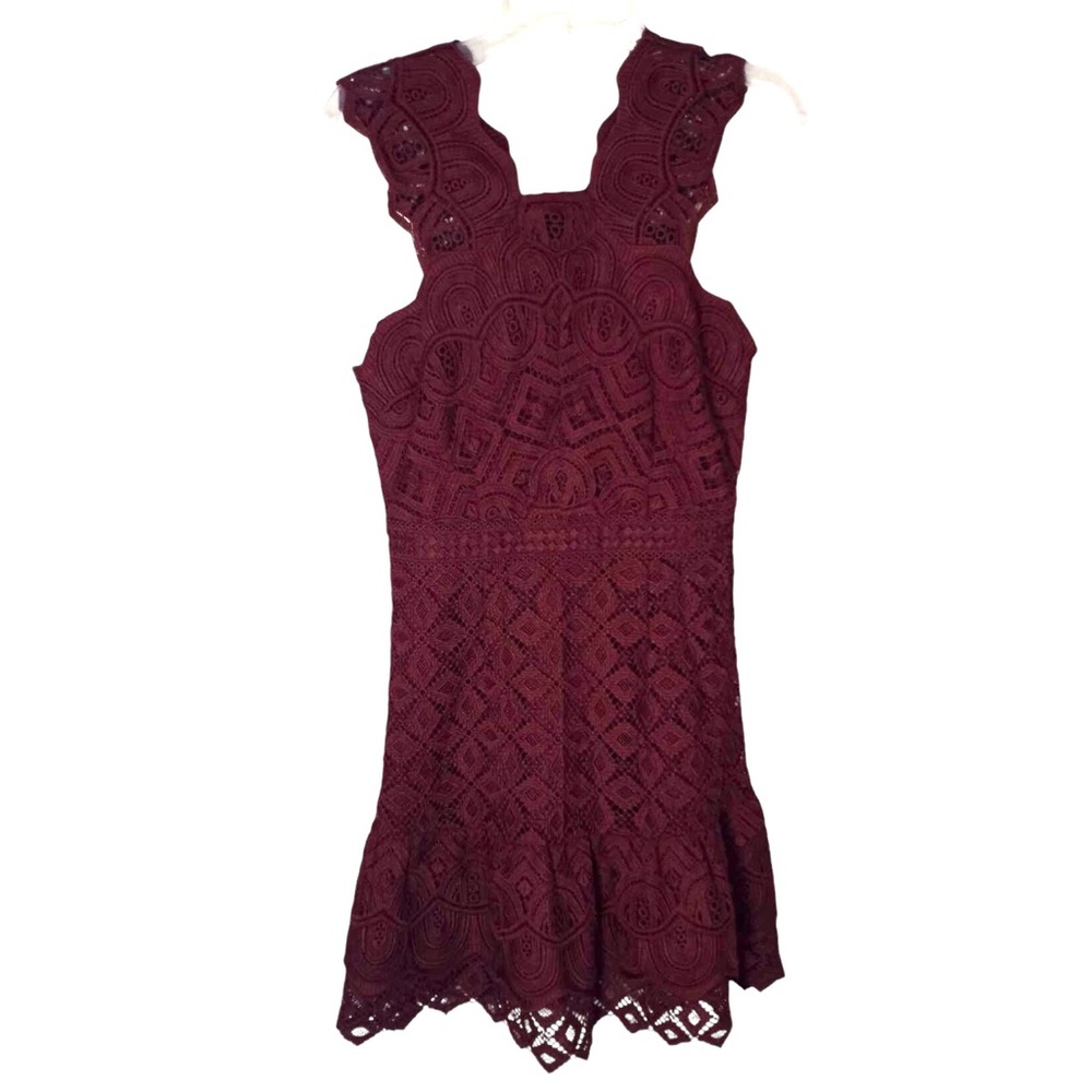 Reiss Burgundy Color Lace Delilah Ruffled Mini Dress Size 6 - Picture 4 of 11